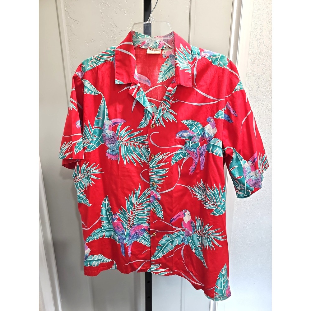 Barefoot In Paradise Hawaiian Shirt XL – Tropical Parrots Red Aloha